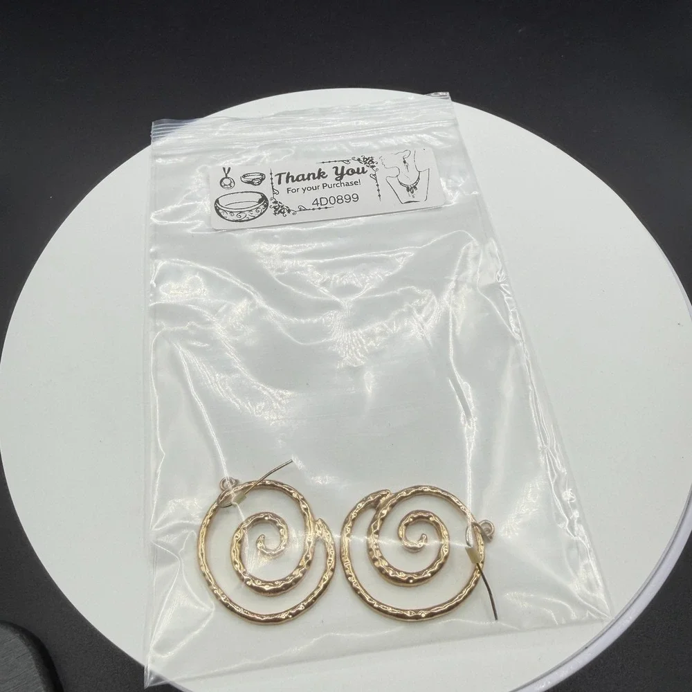 Gold Tone Hammered Spiral Dangle Earrings Large Swirl Boho Statement Jewelry
